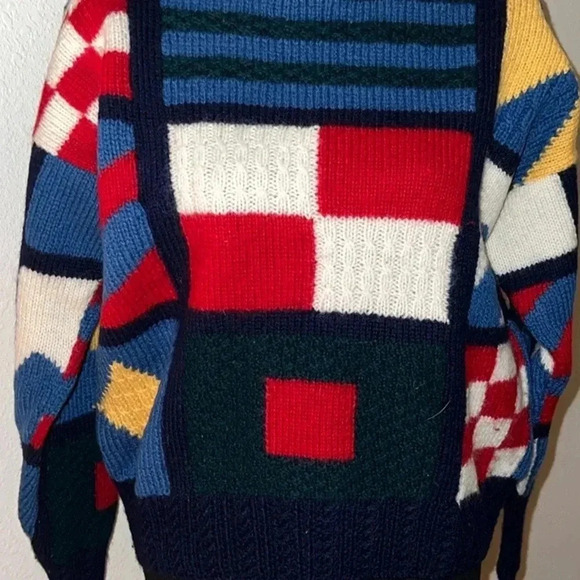Quissett Cove Vintage Unisex Patchwork 100% Wool Sweater Jumper Size Medium - Picture 11 of 14